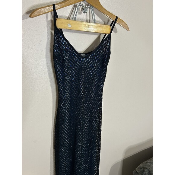 Vintage Y2K Rampage Black Fishnet Fitted Whimsigoth Mermaid Layered Slip Dress - Picture 3 of 15